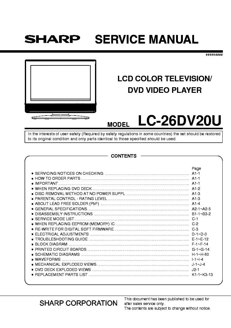 SHARP LC-26DV20U service manual (1st page)
