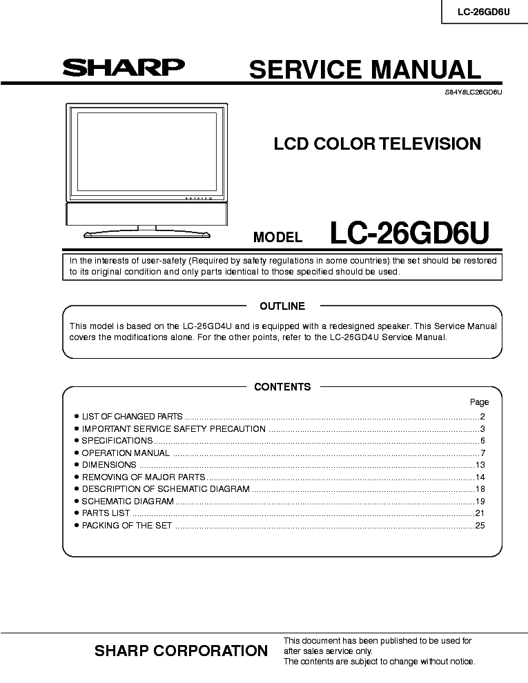 SHARP LC-26GD6U service manual (1st page)