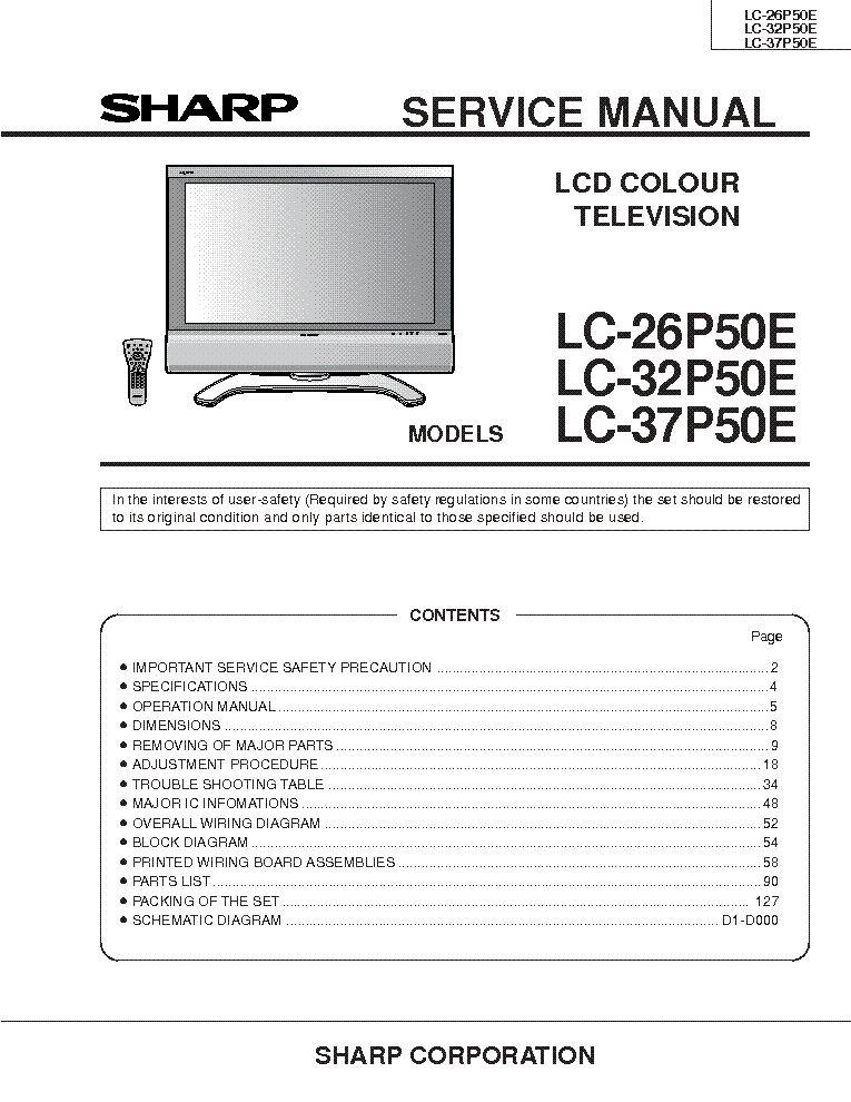 SHARP LC-26P50E 32P50E 37P50E SM service manual (1st page)
