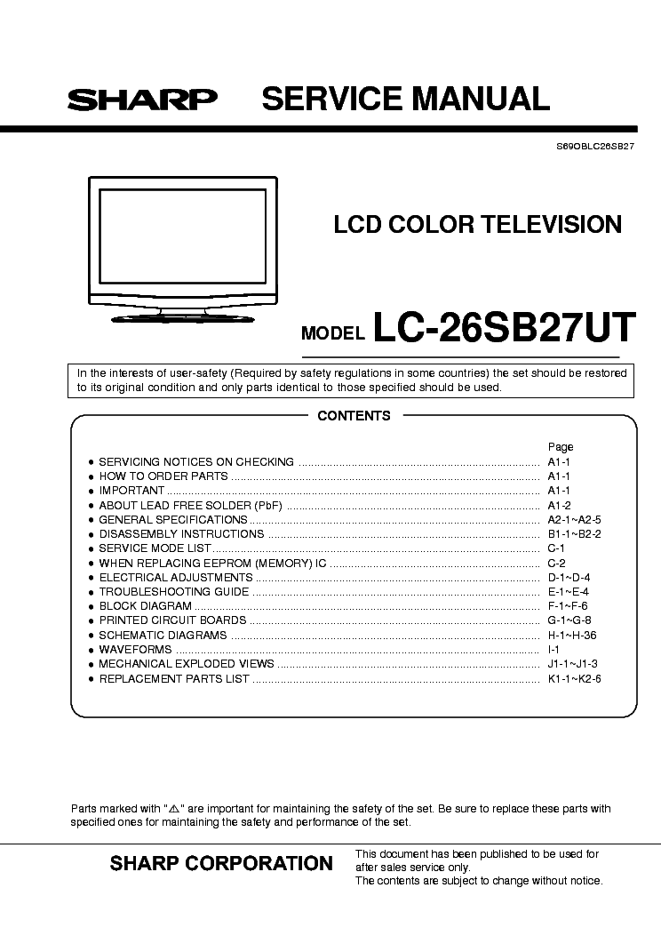 SHARP LC-26SB27UT SM service manual (1st page)