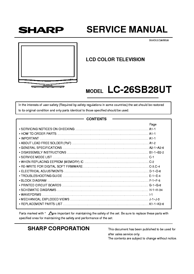 SHARP LC-26SB28UT service manual (1st page)