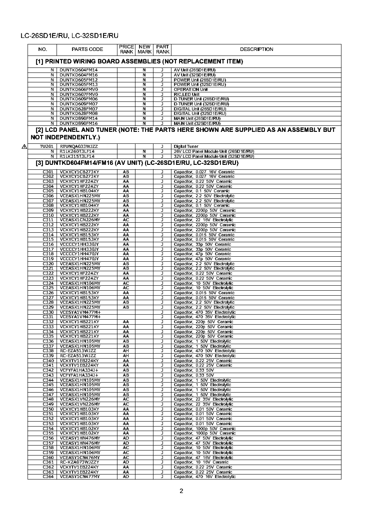 SHARP LC-26SD1E LC-32SD1E RU PARTS GUIDE service manual (2nd page)