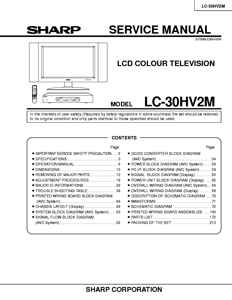 SHARP LC-30HV2M LCD TV SM service manual (1st page)