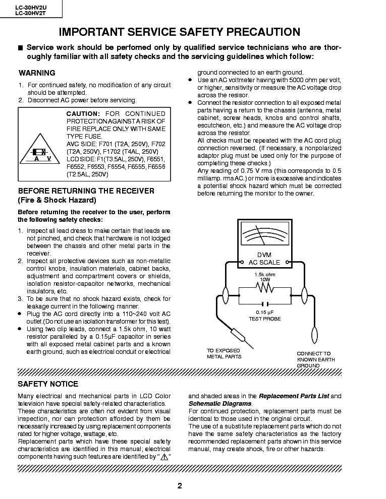 SHARP LC-30HV2U T service manual (2nd page)