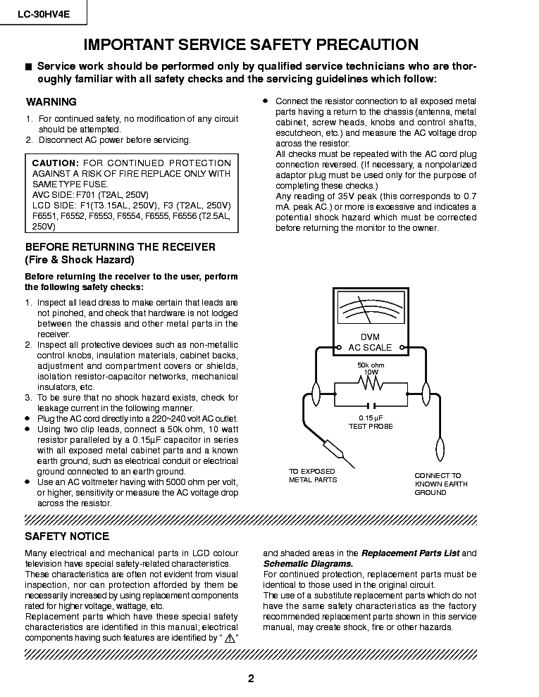SHARP LC-30HV4E service manual (2nd page)