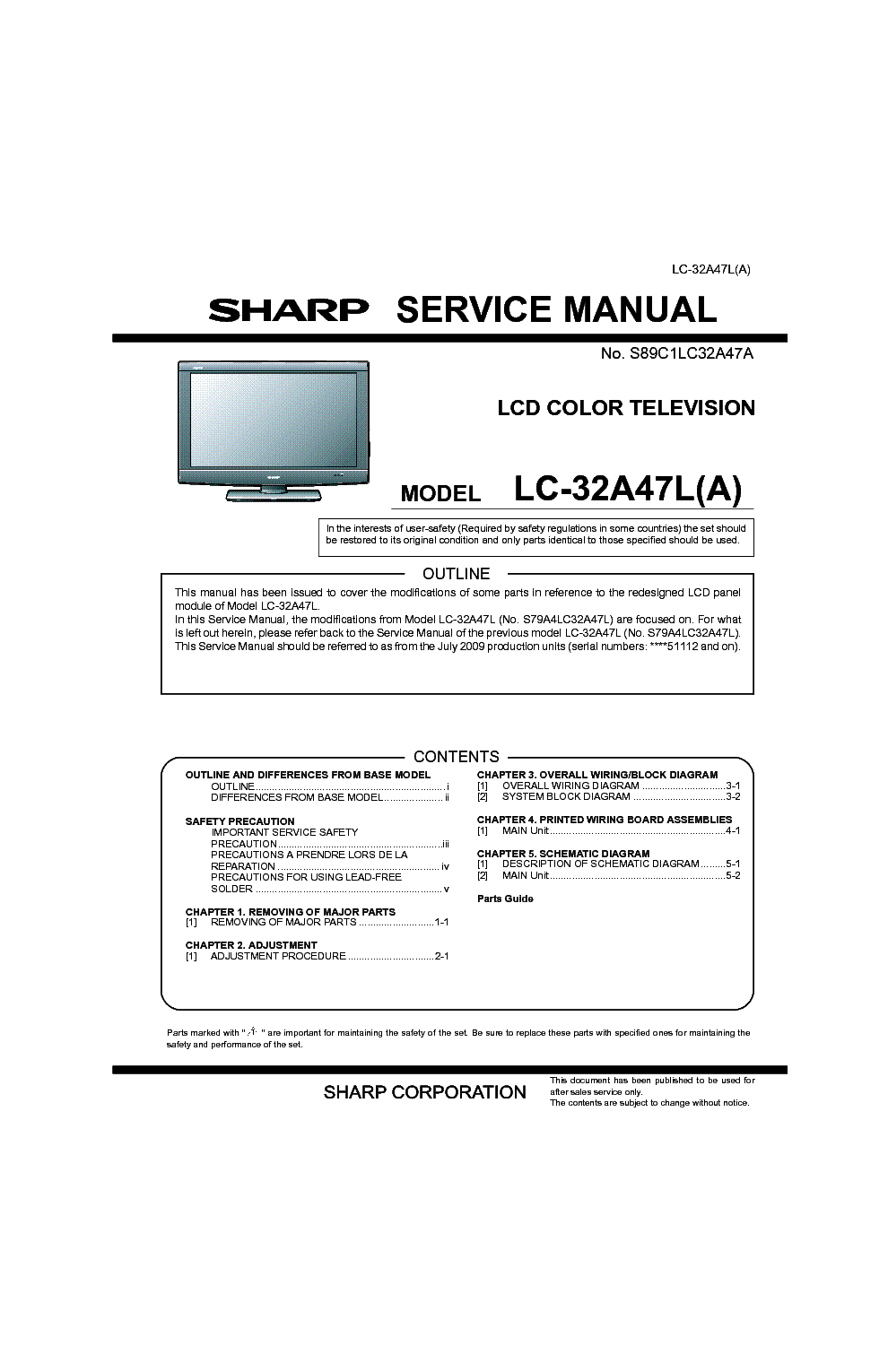 SHARP LC-32A47L-A SM service manual (1st page)