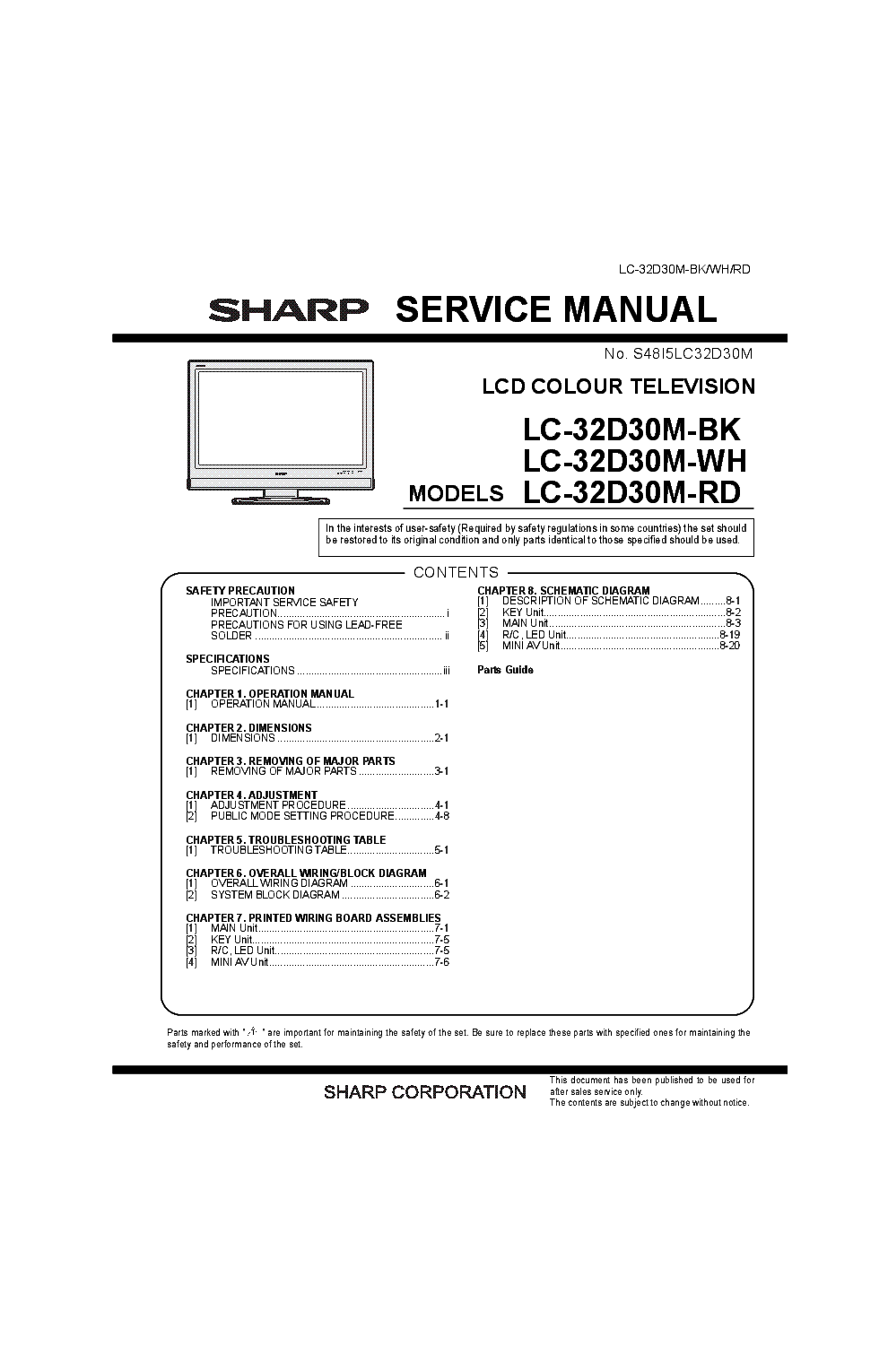 SHARP LC-32D30M-BK WH RD SM service manual (1st page)