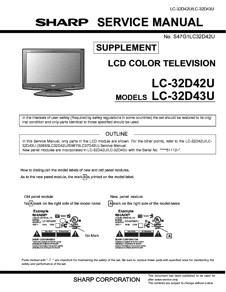 SHARP LC-32D42D 43U SUP service manual (1st page)