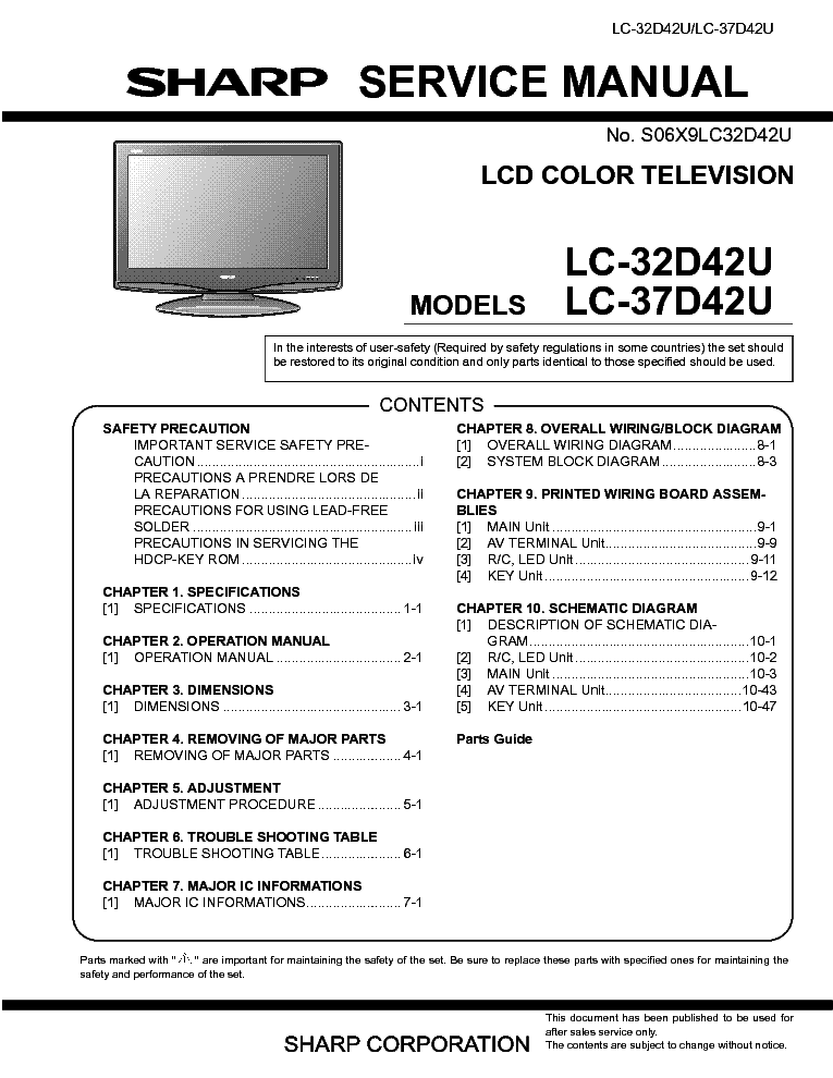 SHARP LC-32D42U LC-37D42U LCD TV SM Service Manual download, schematics ...