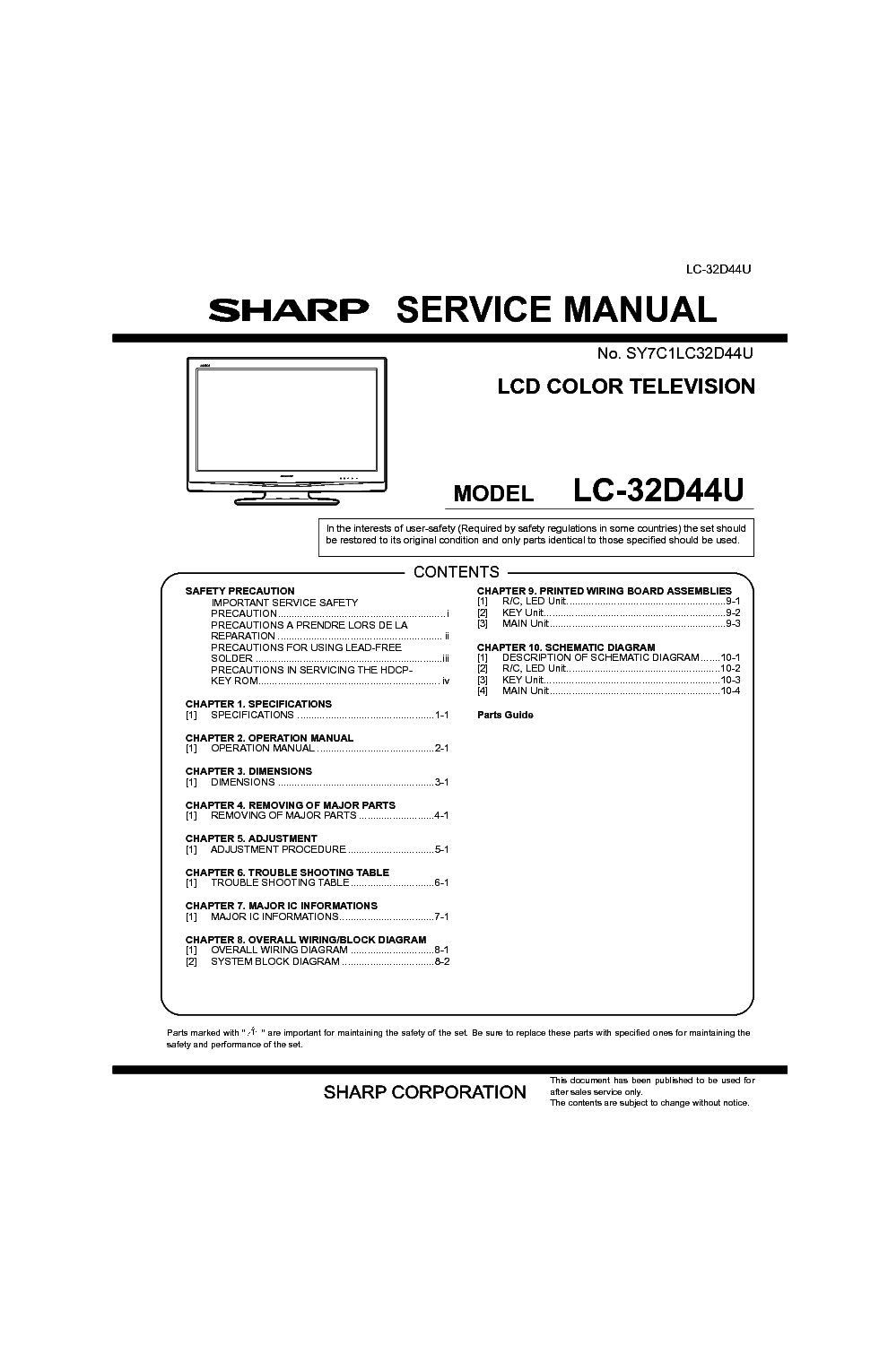 SHARP LC-32D44U SM service manual (1st page)