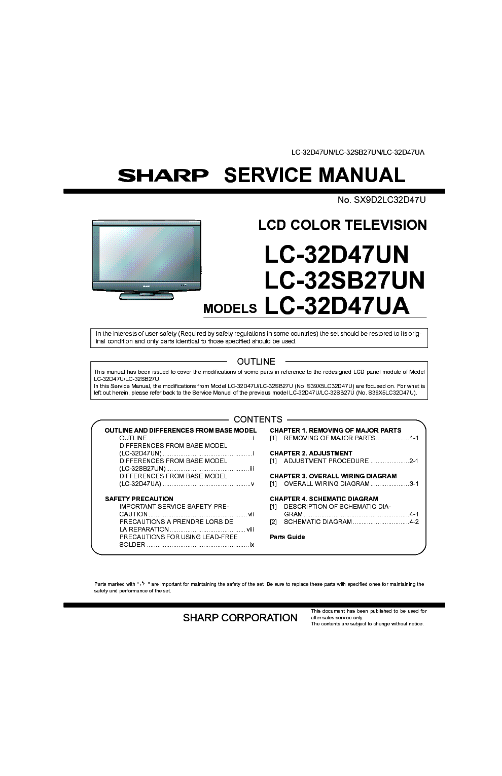SHARP LC-32D47UN LC-32SB27UN LC-32D47UA service manual (1st page)