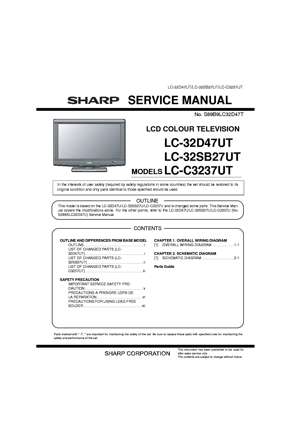 SHARP LC-32D47UT LC-32SB27UT LC-C3237UT SUPPLEMENT service manual (1st page)