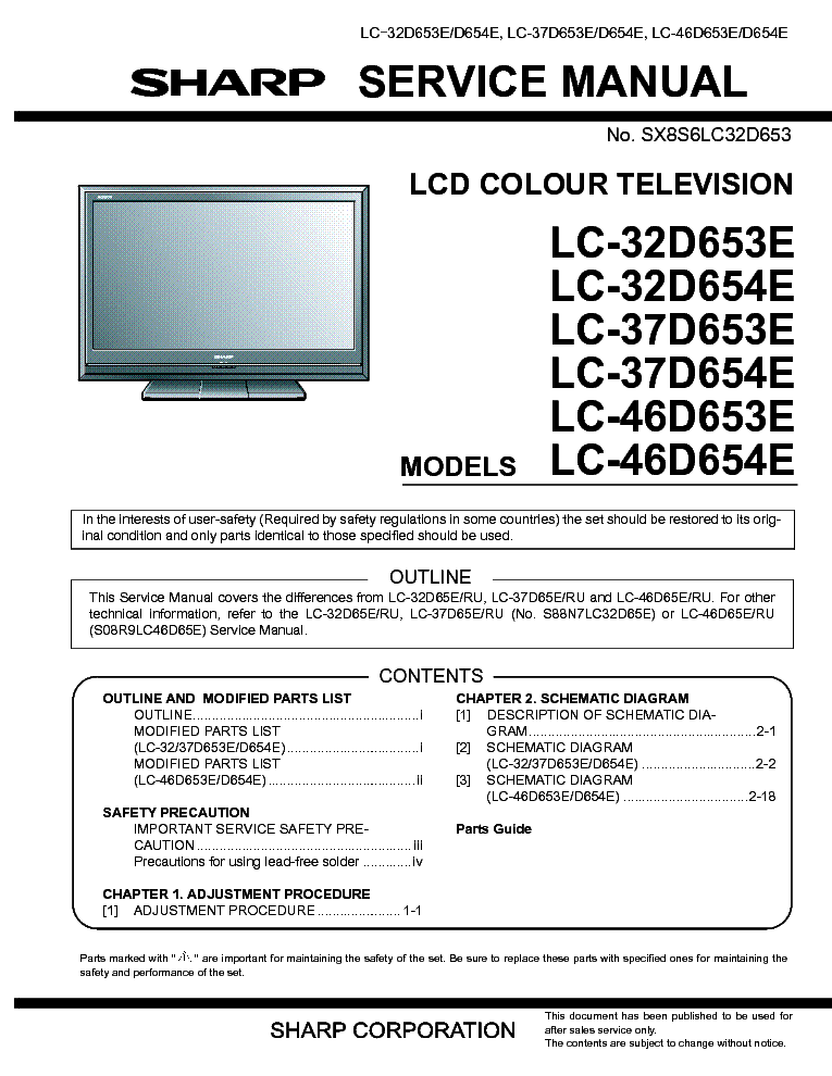 SHARP LC-32D653E LC-32D654E LC-37D653E LC-37D654E LC-46D653E LC-46D654E service manual (1st page)
