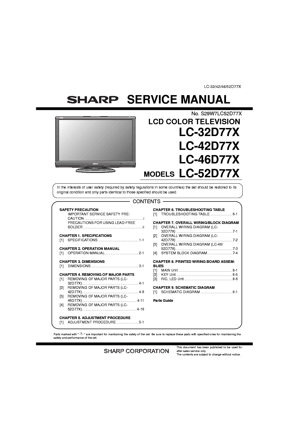 SHARP LC-32D77X LC-42D77X LC-46D77X LC-56D77X SM service manual (1st page)