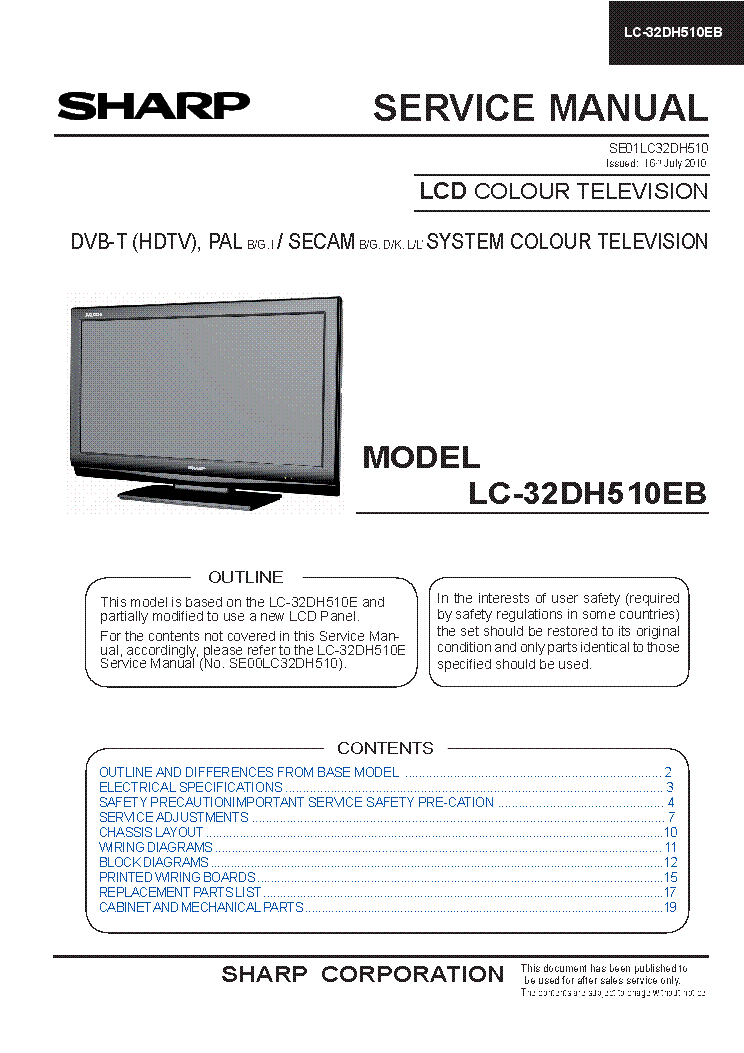 SHARP LC-32DH510EB service manual (1st page)