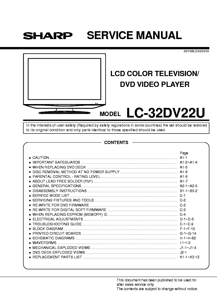 SHARP LC-32DV22U service manual (1st page)