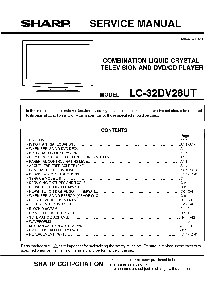 SHARP LC-32DV28UT service manual (1st page)