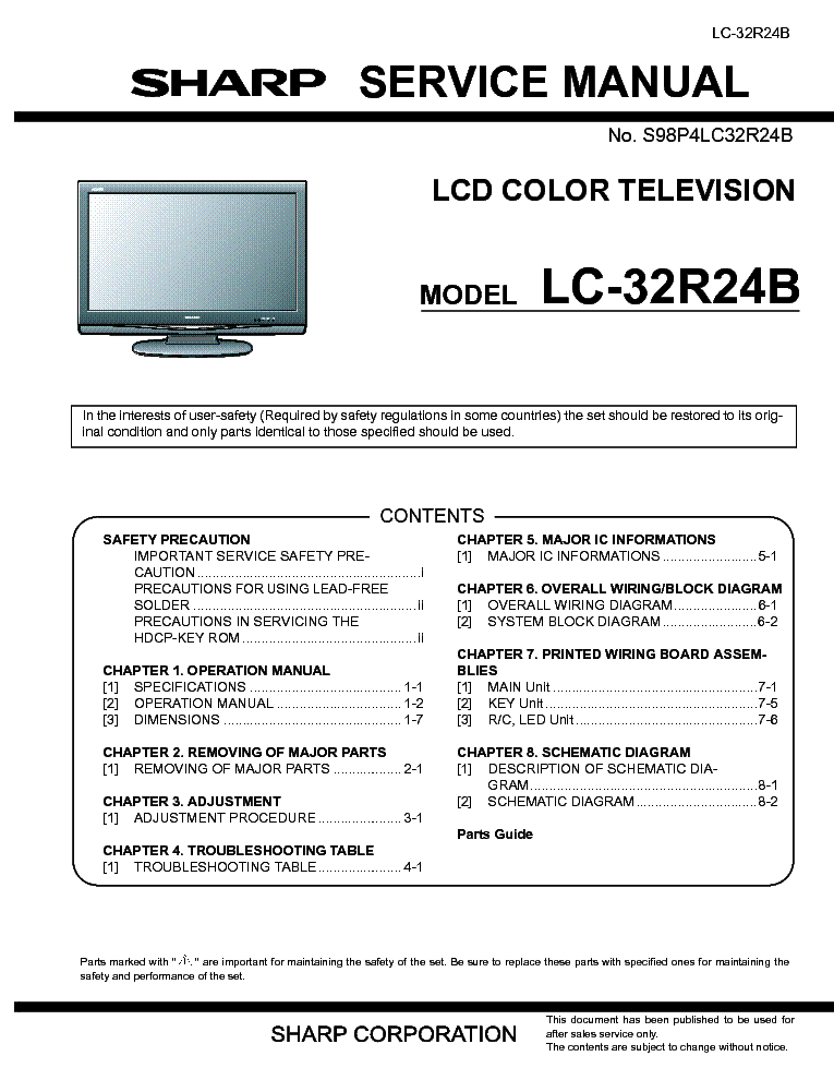 SHARP LC-32R24B service manual (1st page)