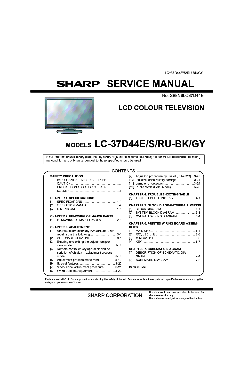 SHARP LC-37D44E S RU-BK GY service manual (1st page)
