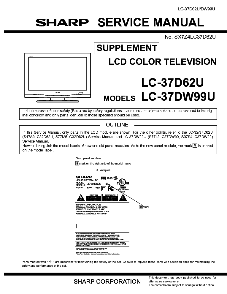 SHARP LC-37D62U LC-37DW99U SUPP service manual (1st page)