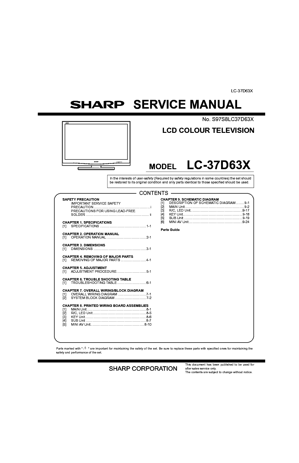 SHARP LC-37D63X service manual (1st page)