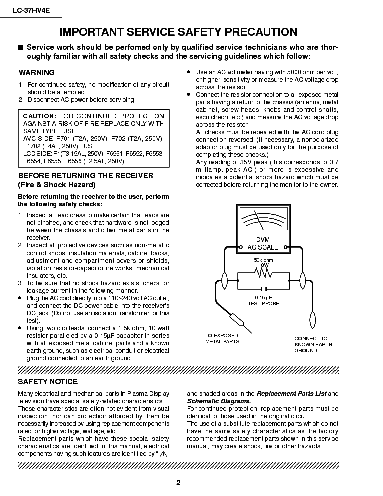 SHARP LC-37HV4E SM service manual (2nd page)