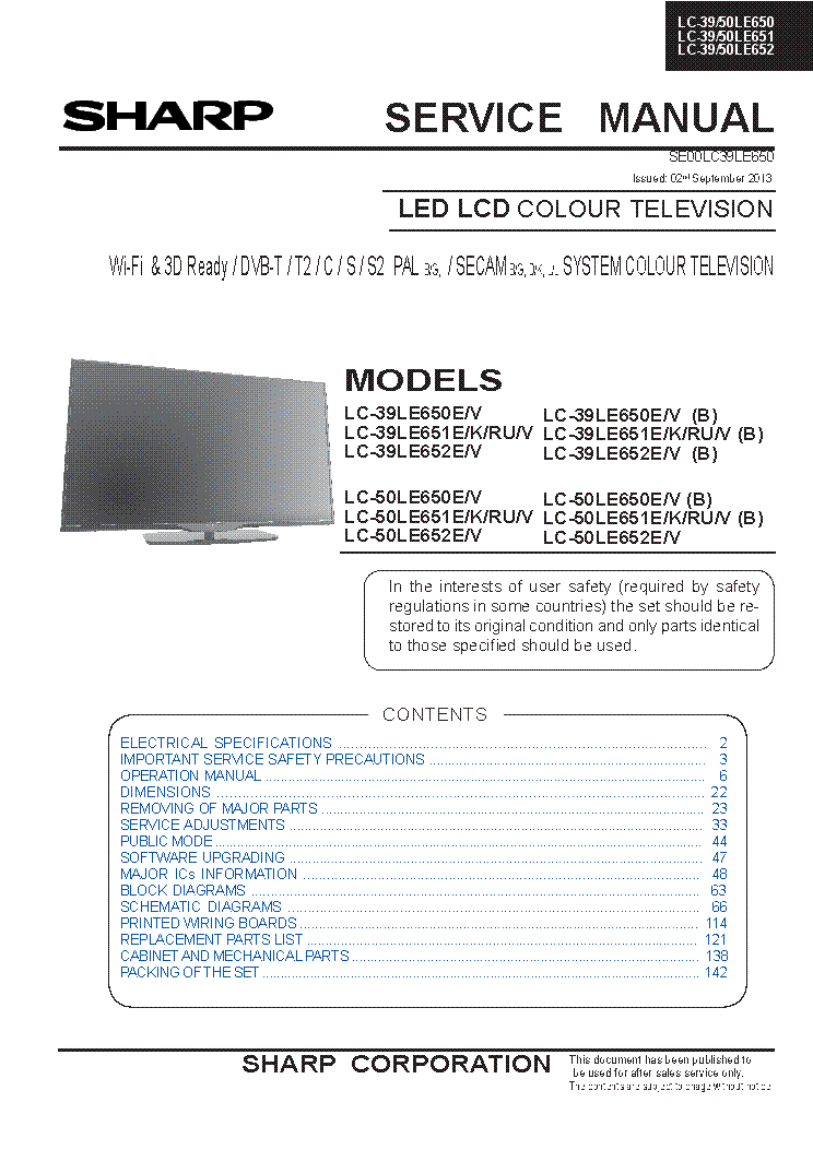 SHARP LC-39LE650E 50LE650E LC-39LE651E 50LE651E LC-39LE652E 50LE652E 2ST-EDITION service manual (1st page)