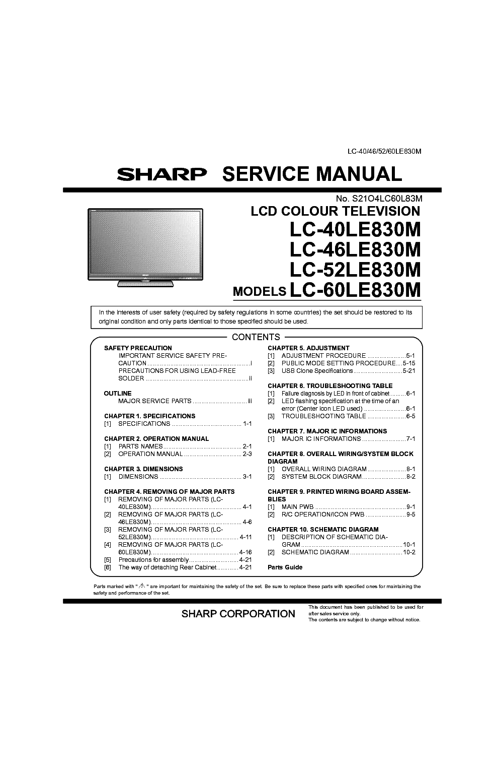 SHARP LC-40-60LE830M-SM service manual (1st page)