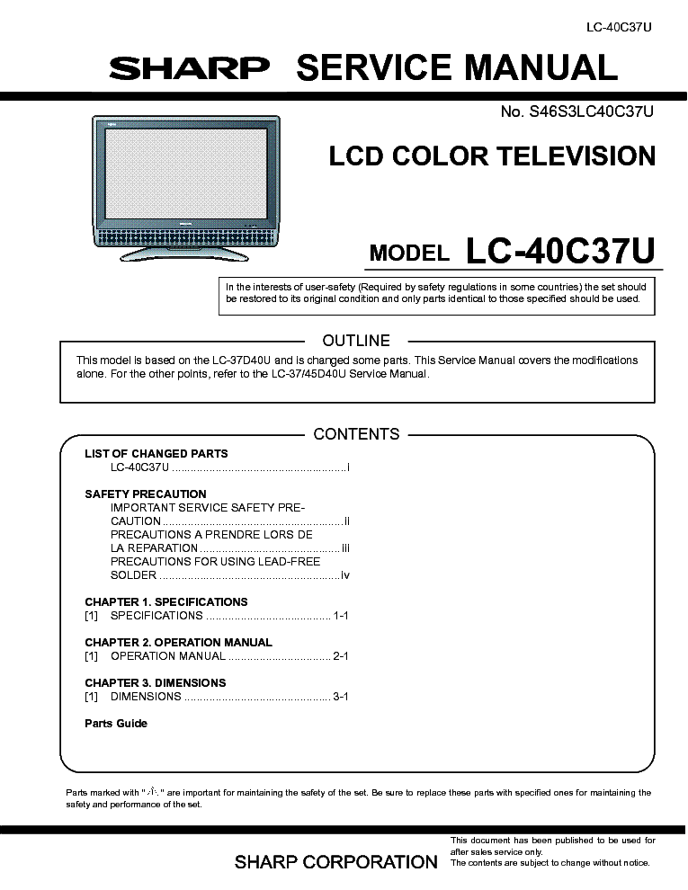 SHARP LC-40C37U service manual (1st page)