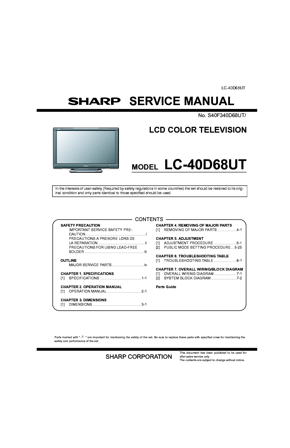 SHARP LC-40D68UT service manual (1st page)