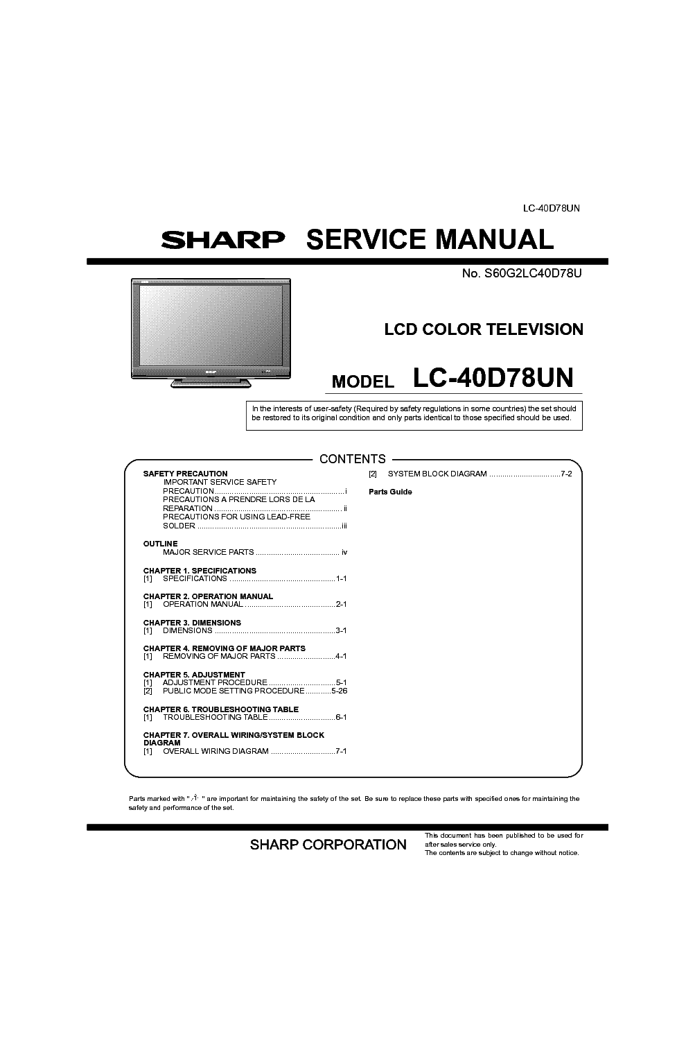 SHARP LC-40D78UN service manual (1st page)