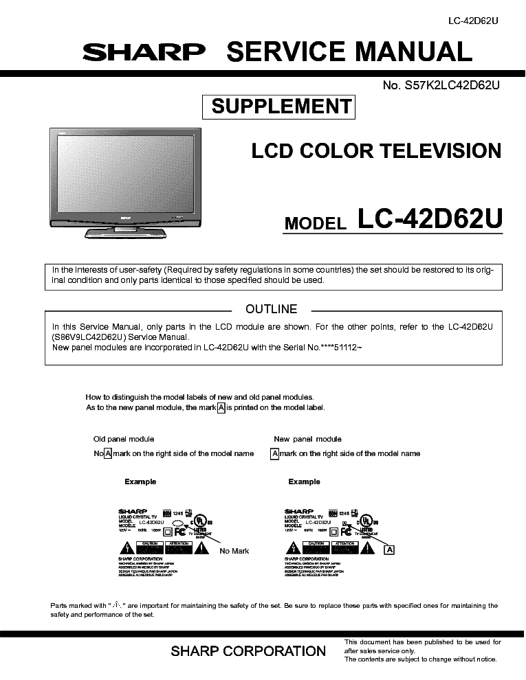 SHARP LC-42D62U SUPP Service Manual download, schematics, eeprom ...