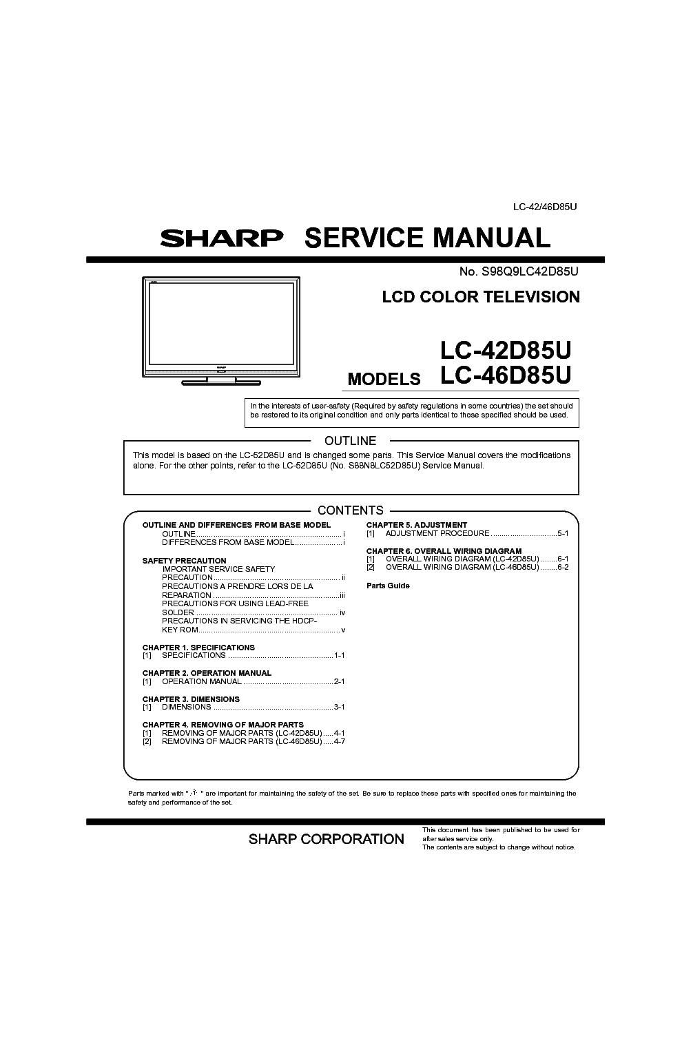 SHARP LC-42D85U 46D85U service manual (1st page)