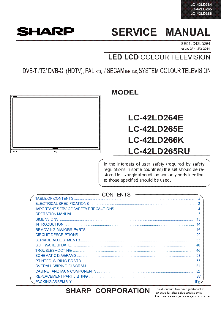 SHARP LC-42LD264E LC-42LD265E RU LC-42LD266K SM service manual (1st page)