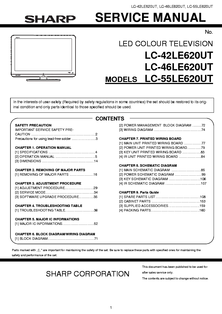 SHARP LC-42LE620UT 46LE620UT 55LE620UT SM service manual (1st page)