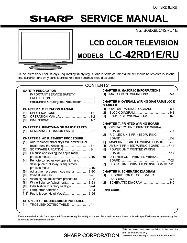 SHARP LC-42RD1E-RU SM service manual (1st page)