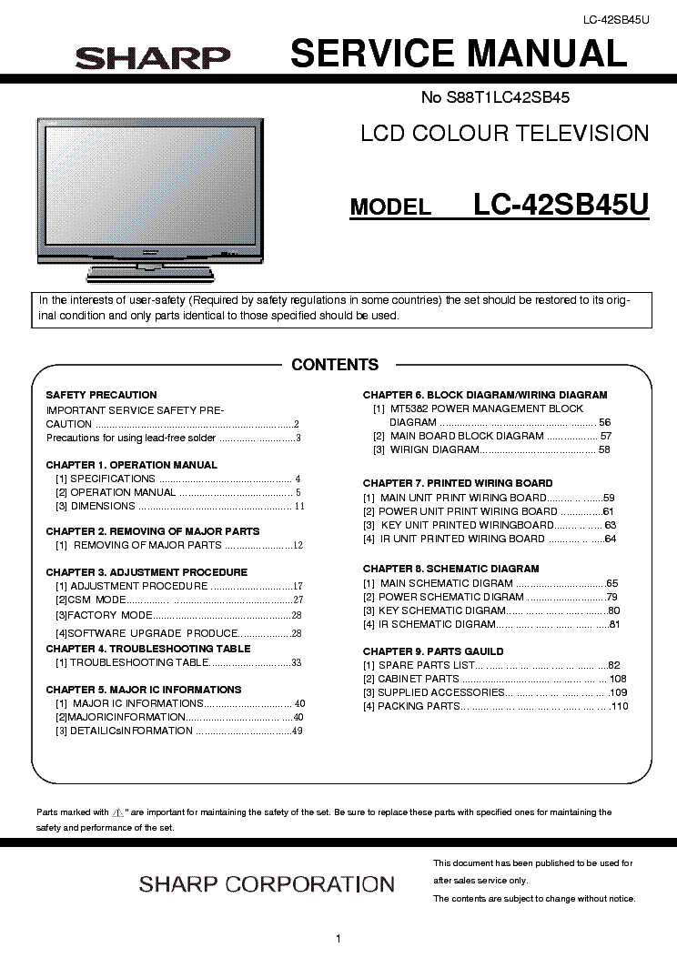 SHARP LC-42SB45U SM service manual (1st page)