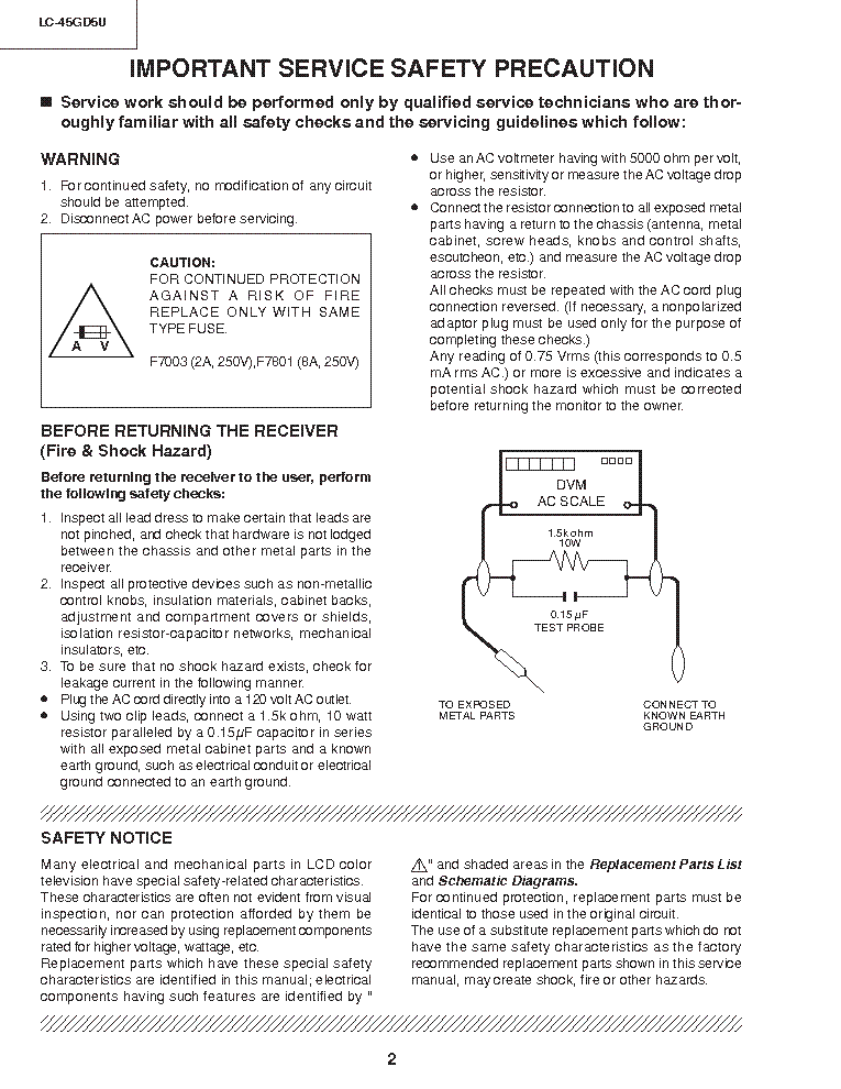 SHARP LC-45GD5U service manual (2nd page)