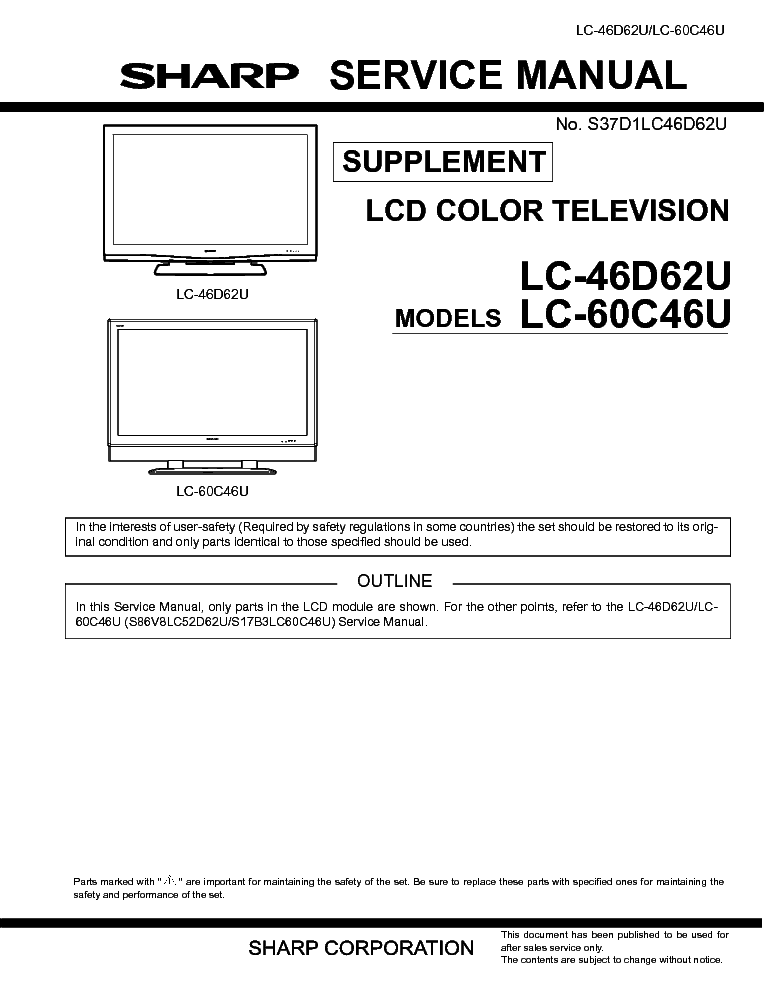 SHARP LC-46D62U LC-60C46U SUPP Service Manual download, schematics ...