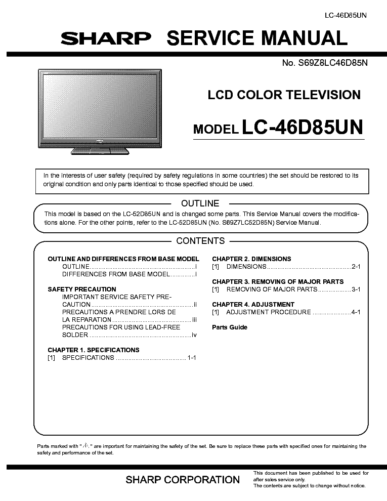 SHARP LC-46D85UN SM NO-SCH service manual (1st page)