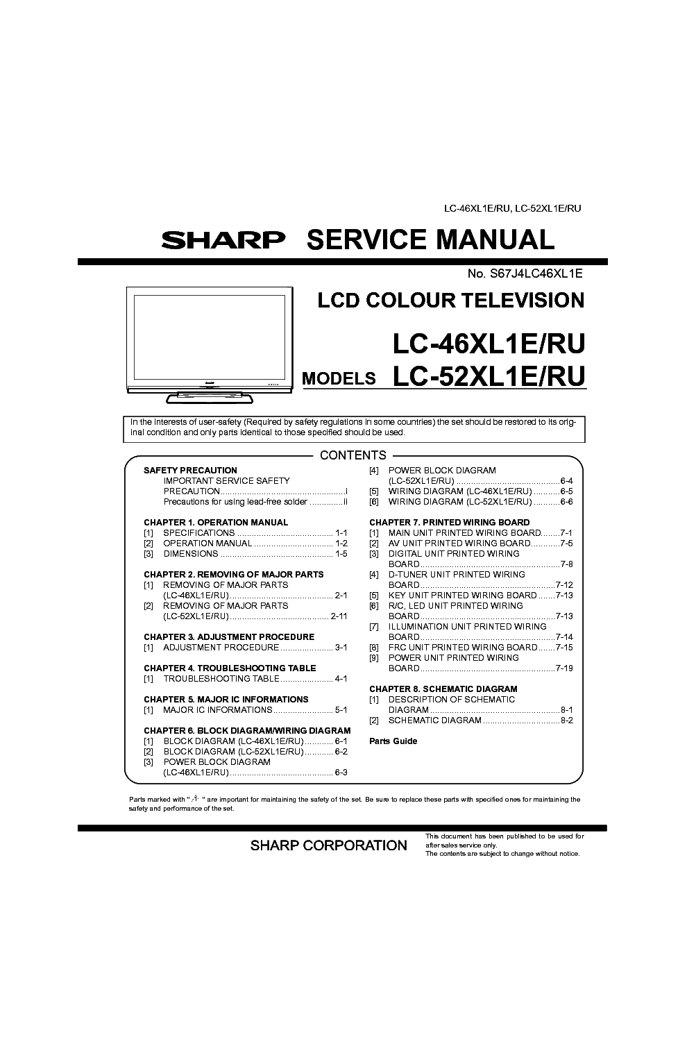 SHARP LC-46XL1E RU LC-46XL1E RU service manual (1st page)