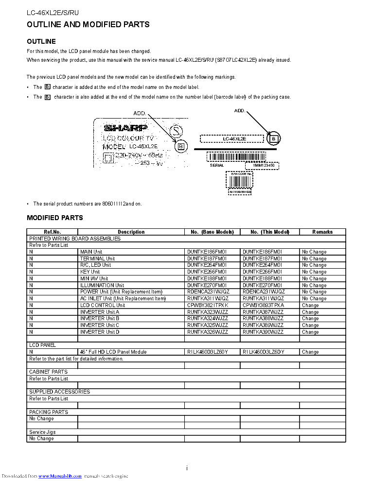 SHARP LC-46XL2E S RU SUPPLEMENT service manual (2nd page)
