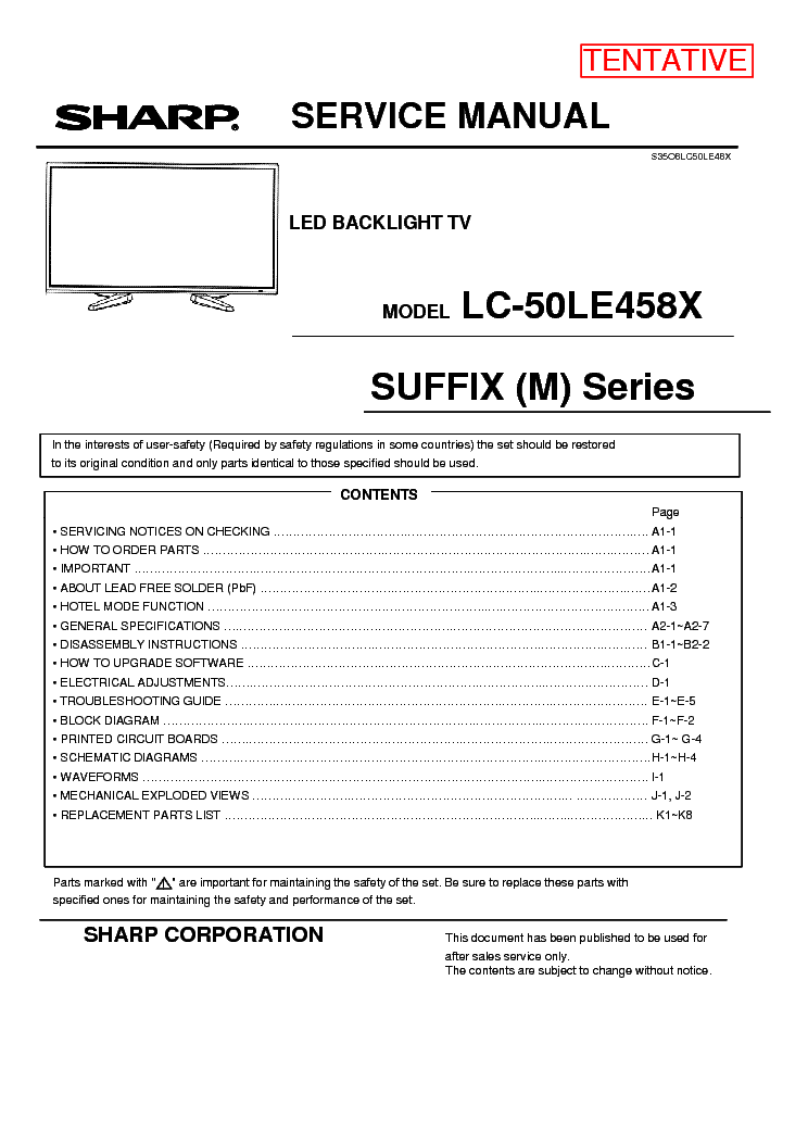 SHARP LC-50LE458X service manual (1st page)