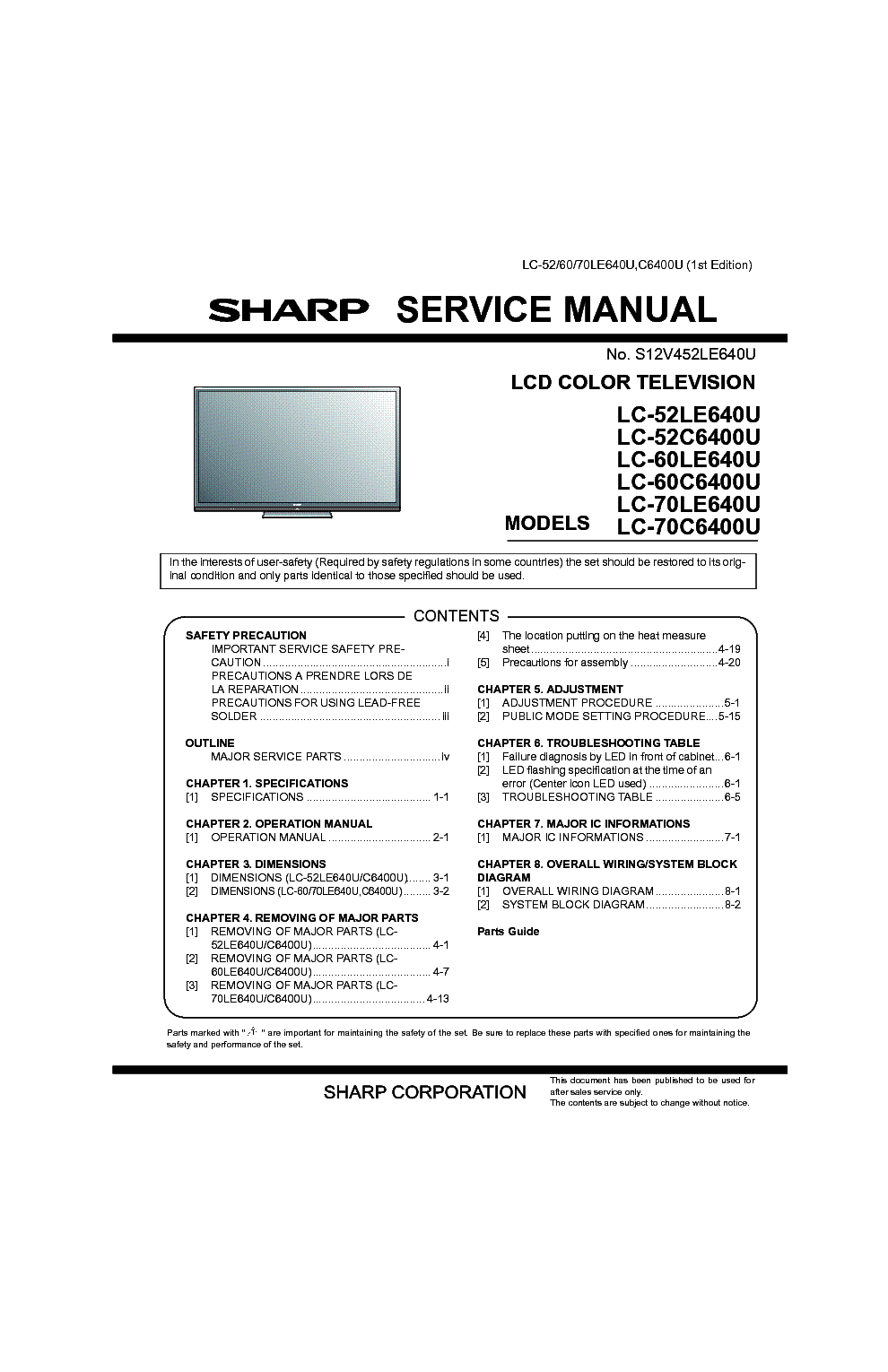 SHARP LC-52-60-70LE640U LC-52-60-70C6400U service manual (1st page)