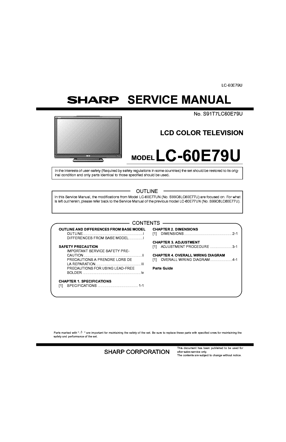 SHARP LC-60E79U service manual (1st page)