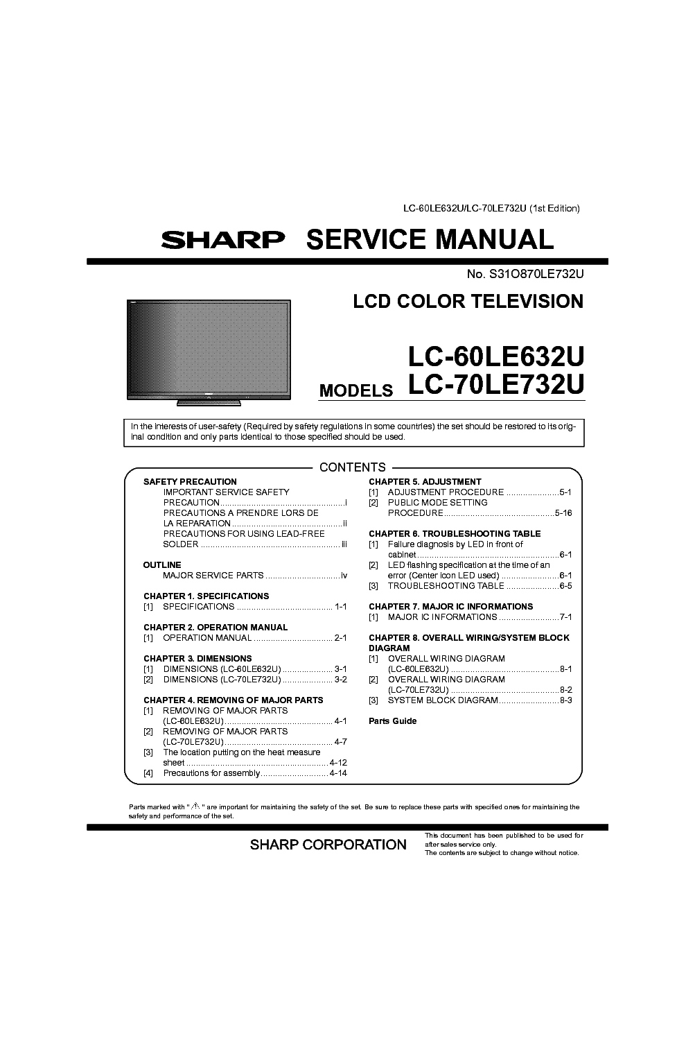 SHARP LC-60LE632U 70LE732U SM service manual (1st page)