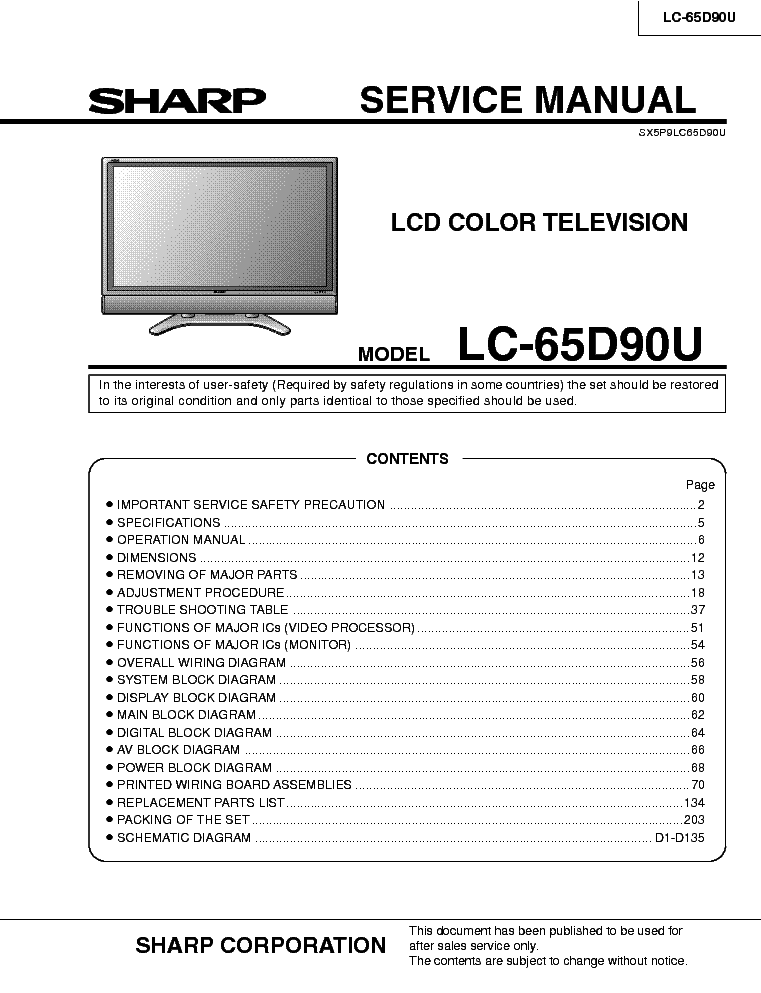 SHARP LC-65D90U service manual (1st page)