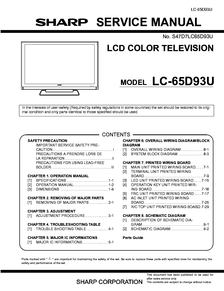 SHARP LC-65D93U service manual (1st page)