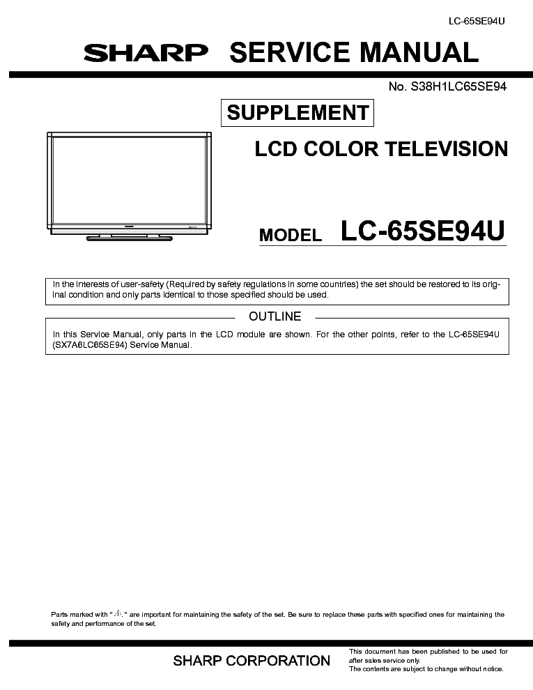 SHARP LC-65SE94U SUPP service manual (1st page)