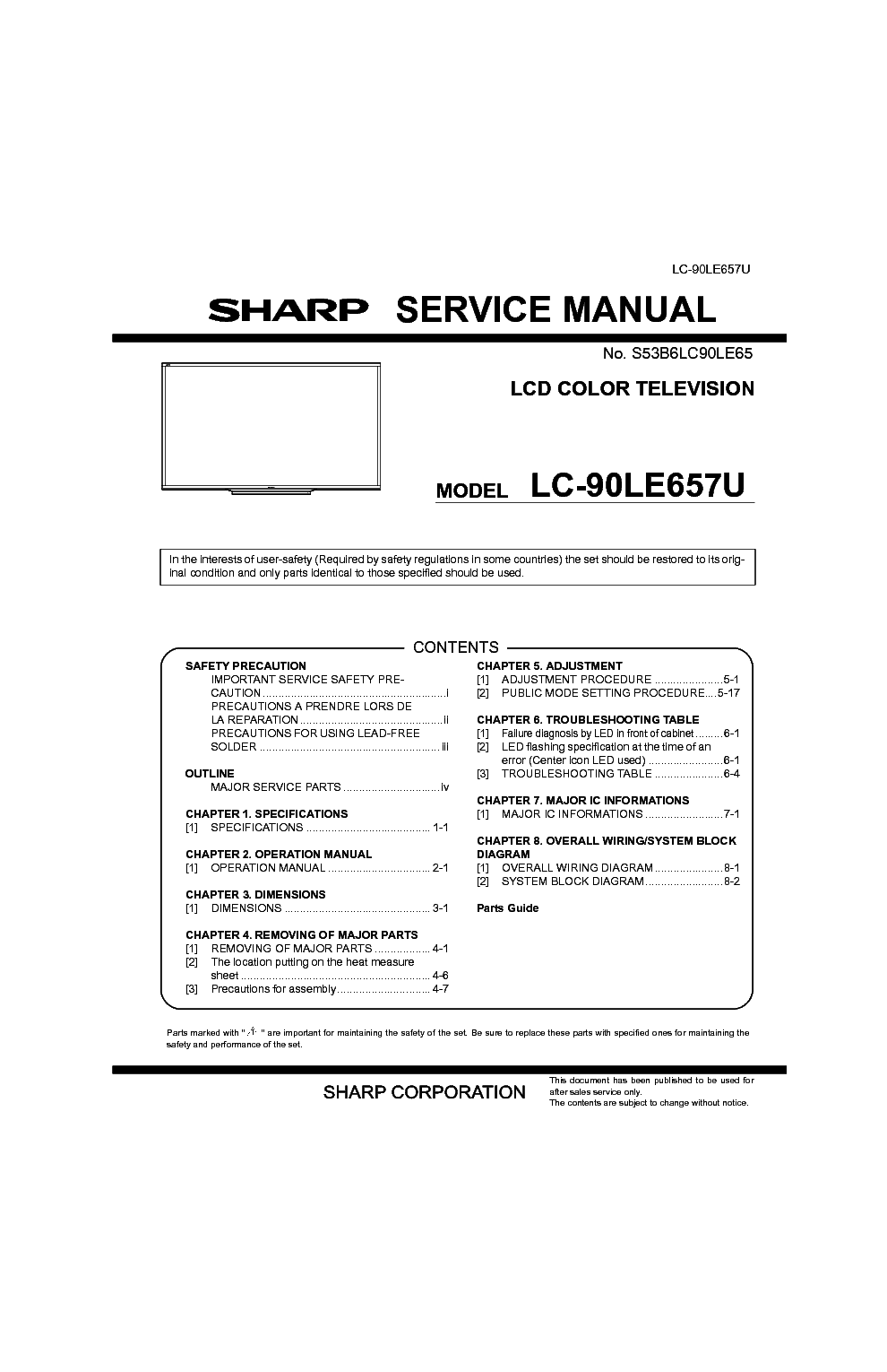 SHARP LC-90LE657U LCD TV service manual (1st page)